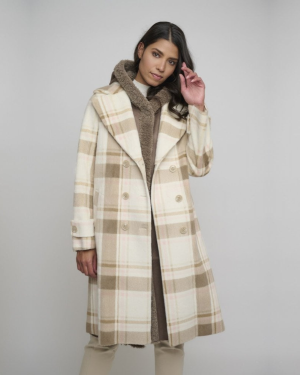 Rakia Faux Fur Coat - Light Pink Check | Rino & Pelle