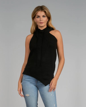 Asymmetrical Hoody Sweater - Black | Elan