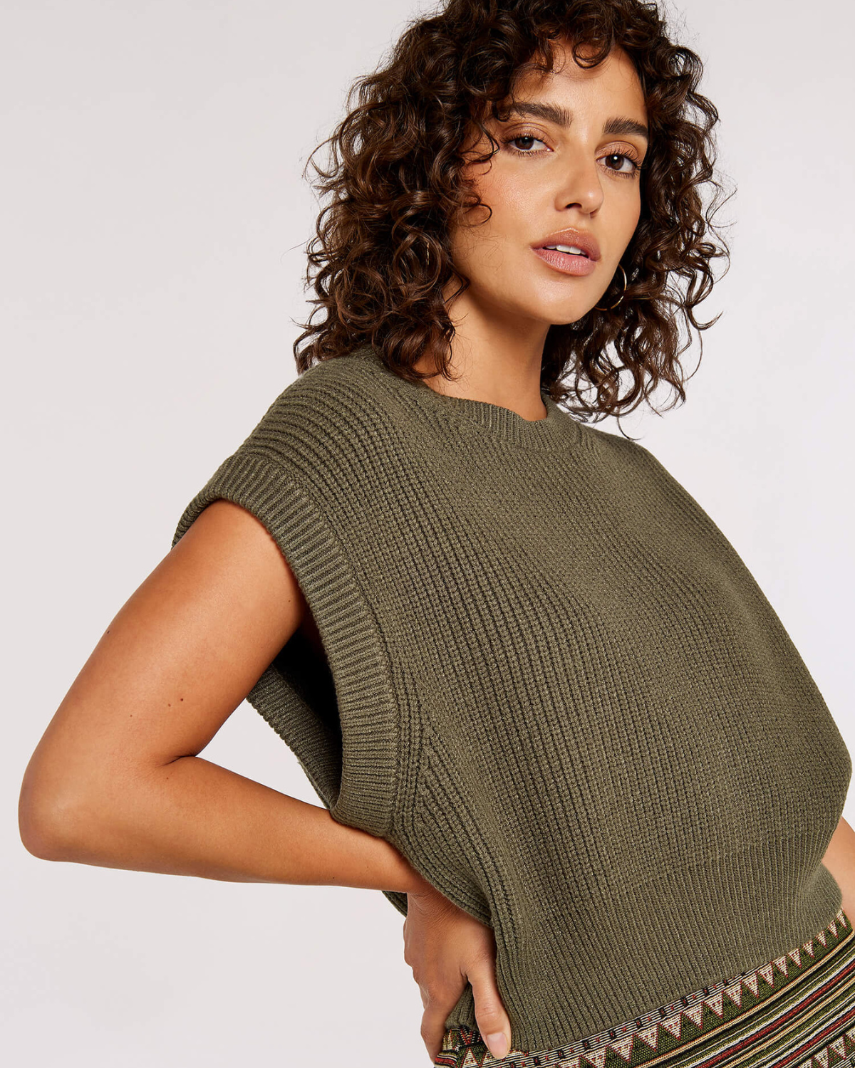 Ribbed Knitted Vest - Khaki | Apricot