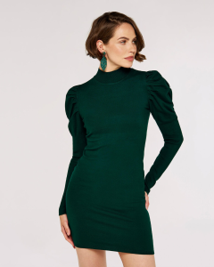 Ruch Shoulder Mini Dress - Green | Apricot