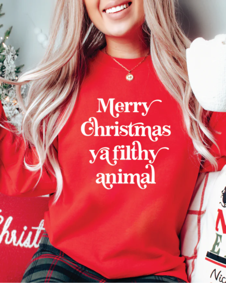 Merry Christmas Ya Filthy Animal Crewneck Sweater | Blonde Ambition