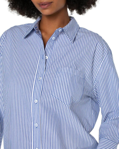 Oversized Classic Stripe Button Down - Blue | Liverpool