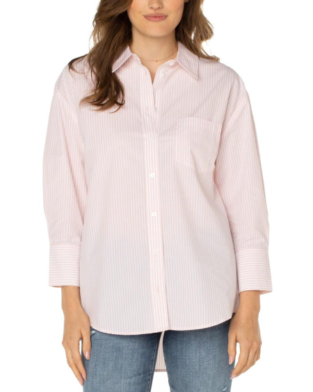 Oversized Classic Stripe Button Down - Pink | Liverpool