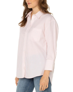 Oversized Classic Stripe Button Down - Pink | Liverpool