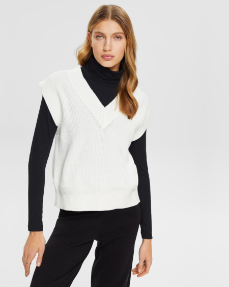 V-Neck Tank Top Sweater - Off White | Esprit