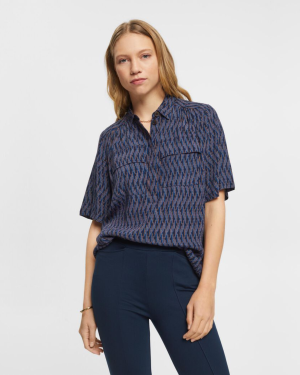 Crêpe Blouse with All-Over Pattern - Navy | Esprit