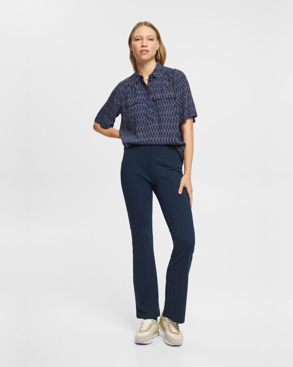 Crêpe Blouse with All-Over Pattern - Navy | Esprit