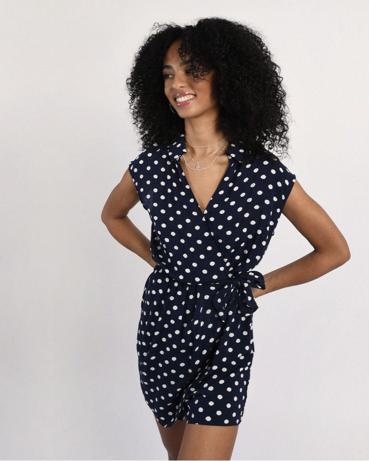 Wrapped Jumpsuit - Navy with Polka Dots | Molly Bracken