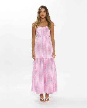 Elyse Maxi Dress - Pink Gingham | Madison the Label