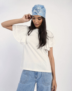 Tee with English Lace Sleeves - Offwhite | Molly Bracken
