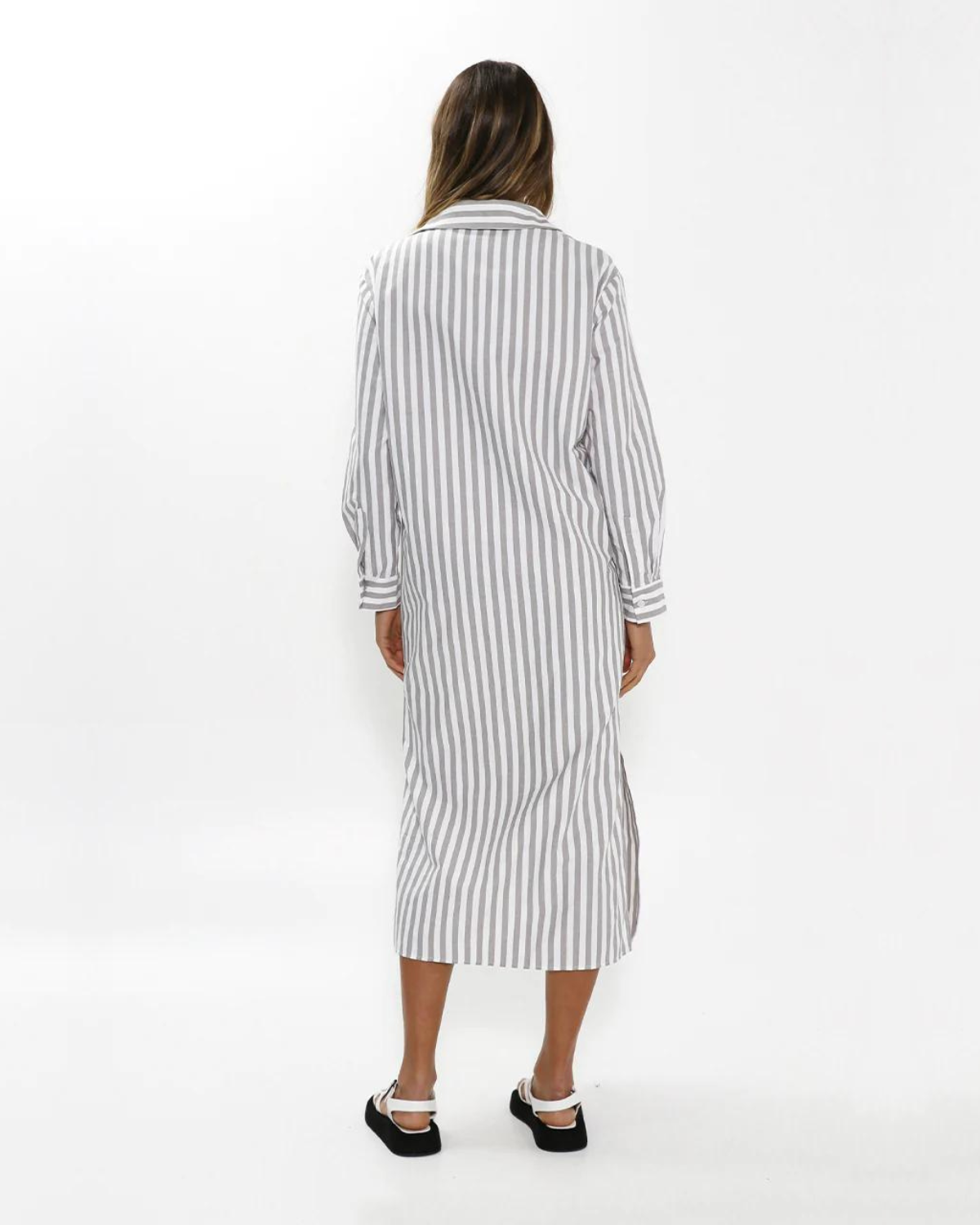 Jadana Shirt Dress - Grey Stripes | Madison the Label
