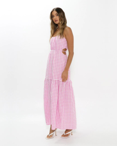 Elyse Maxi Dress - Pink Gingham | Madison the Label