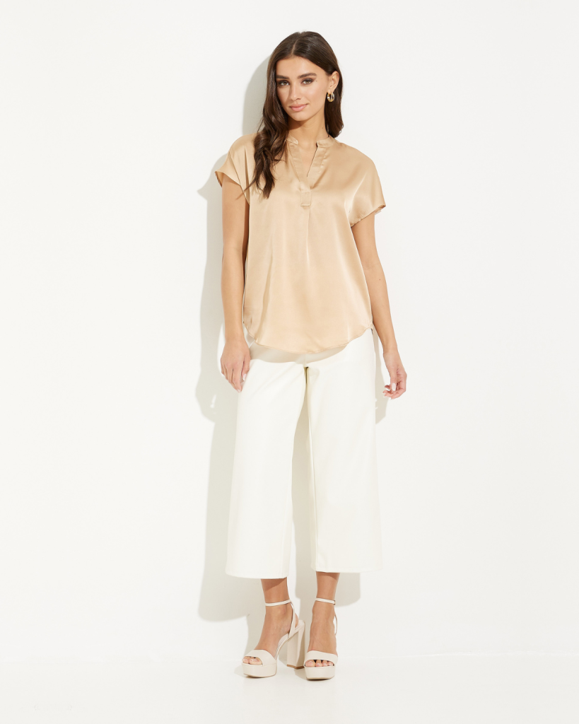 Open Collar Short Sleeve Blouse - Sand | Emproved