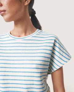 Ingeline T-Shirt - White with Coridalis Blue Stripes | Soaked