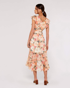 Ruffle Wrap Dress - Blurred Floral | Apricot