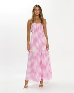 Elyse Maxi Dress - Pink Gingham | Madison the Label