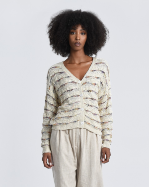 V-Neck Knit Cardigan - Cream | Molly Bracken