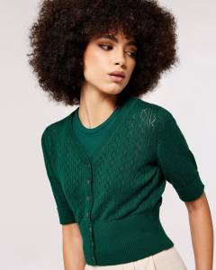 Pointelle Cardigan - Green | Apricot