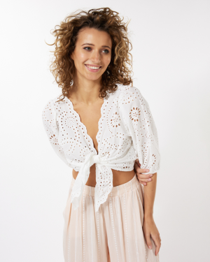 Knotted Schiffli Cardigan - White | Esqualo