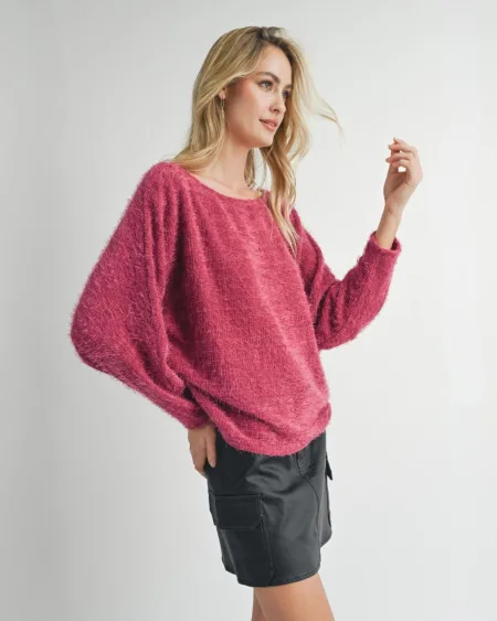 Soiree Dolman Slv Back Surplice Knit Top - Berry | Sadie & Sage