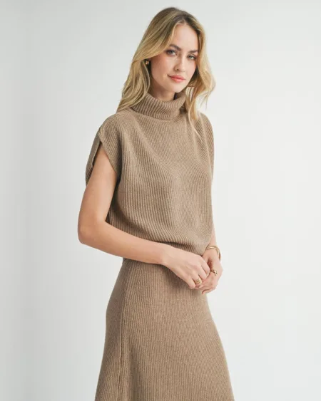 Crosby Ribbed Turtleneck Vest - Dark Taupe | Sadie & Sage