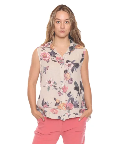 Sleeveless Shirt - Beige Floral | Sorella